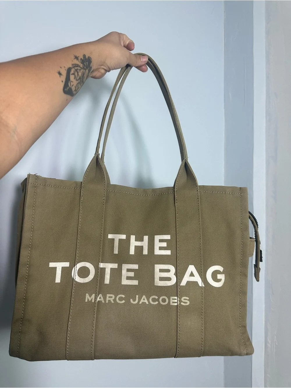 Marc Jacobs Olive Green Canvas Tote with White Logo